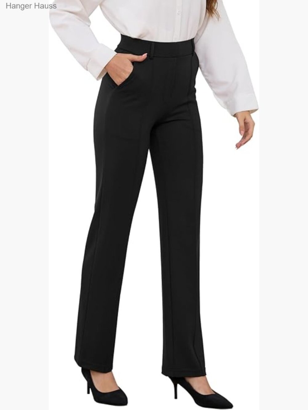 Stretchy Straight Leg Dress Pants with Pockets, 27/29/31 Inseam Work Slacks